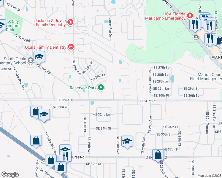 map of restaurants, bars, coffee shops, grocery stores, and more near 2918 Southeast 22nd Avenue in Ocala