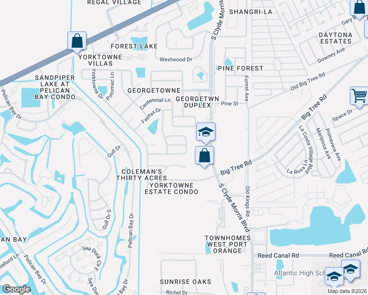 map of restaurants, bars, coffee shops, grocery stores, and more near 111 Colleen Drive in Daytona Beach