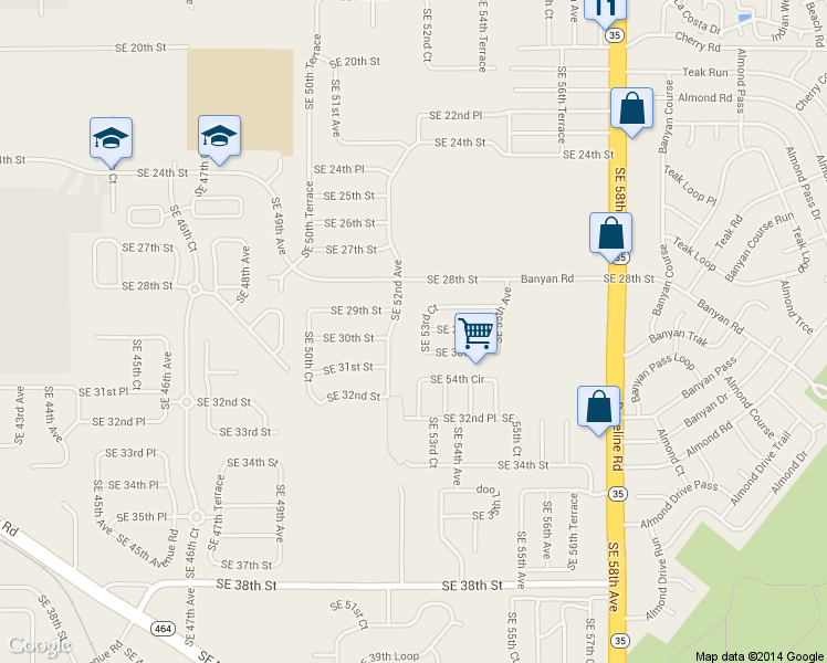 map of restaurants, bars, coffee shops, grocery stores, and more near 2921 Southeast 52nd Avenue in Ocala