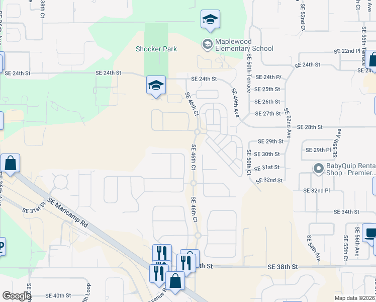 map of restaurants, bars, coffee shops, grocery stores, and more near 2927 Southeast 46th Avenue in Ocala