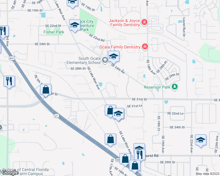 map of restaurants, bars, coffee shops, grocery stores, and more near 3001 Southeast Lake Weir Avenue in Ocala