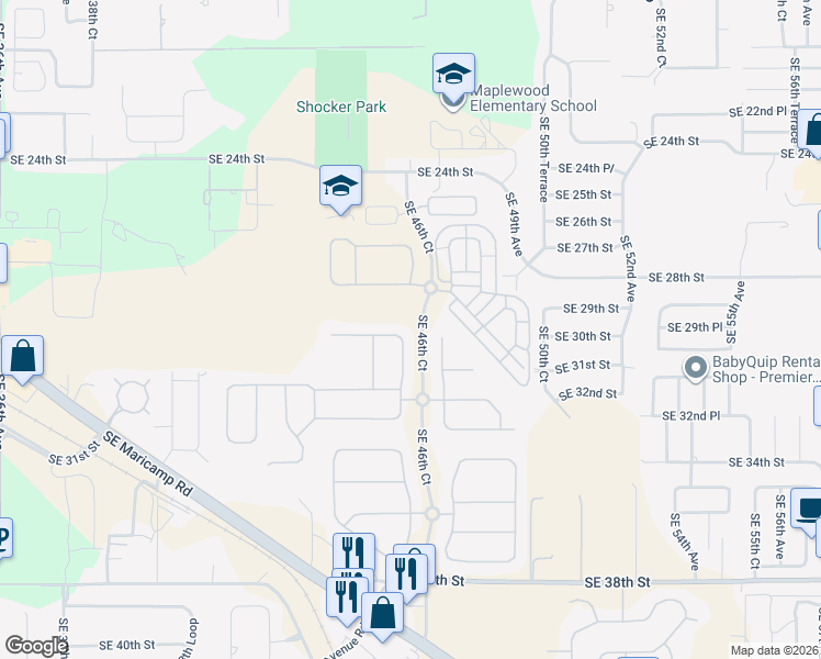 map of restaurants, bars, coffee shops, grocery stores, and more near 2927 Southeast 46th Avenue in Ocala