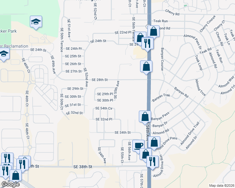 map of restaurants, bars, coffee shops, grocery stores, and more near 2985 Southeast 55th Avenue in Ocala