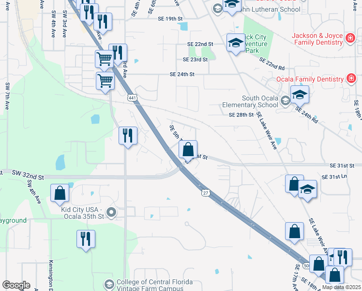 map of restaurants, bars, coffee shops, grocery stores, and more near 3002 Southeast 5th Terrace in Ocala