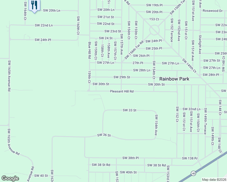 map of restaurants, bars, coffee shops, grocery stores, and more near 15700-16022 Southwest 30th Lane in Ocala