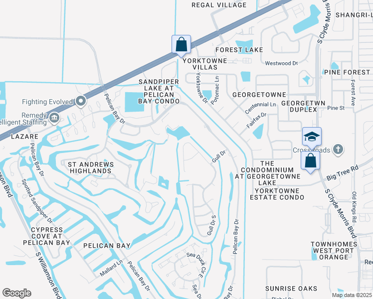 map of restaurants, bars, coffee shops, grocery stores, and more near 176 Gull Circle North in Daytona Beach