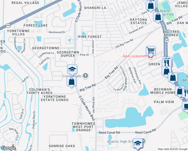 map of restaurants, bars, coffee shops, grocery stores, and more near 2196 Old Kings Road in Port Orange