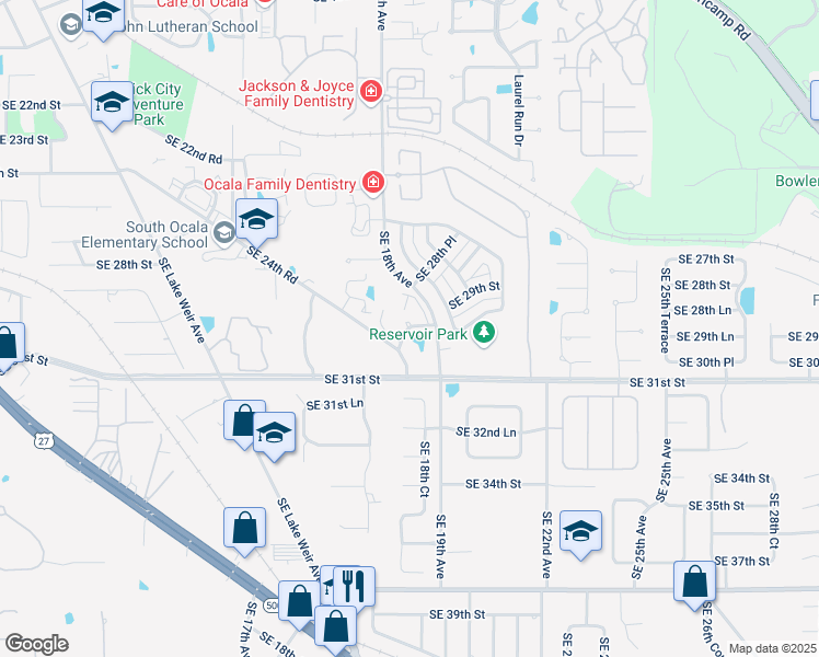 map of restaurants, bars, coffee shops, grocery stores, and more near 1801 Southeast 24th Road in Ocala