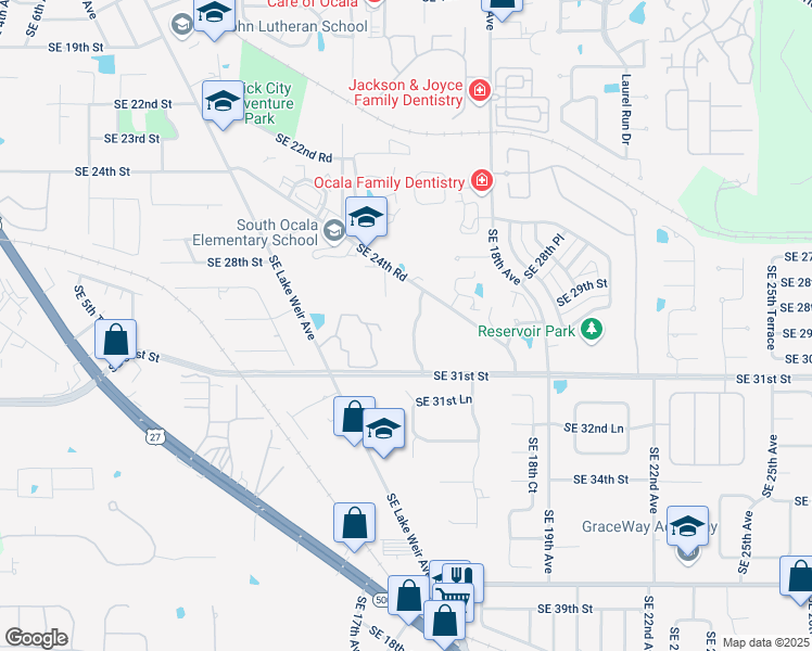 map of restaurants, bars, coffee shops, grocery stores, and more near 1661 Southeast 31st Street in Ocala