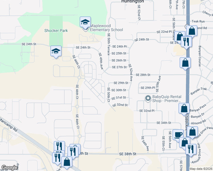 map of restaurants, bars, coffee shops, grocery stores, and more near 2910 Southeast 50th Court in Ocala