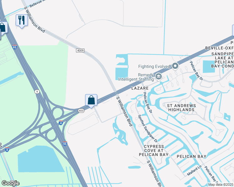 map of restaurants, bars, coffee shops, grocery stores, and more near Beville Rd & S Williamson Blvd in Daytona Beach