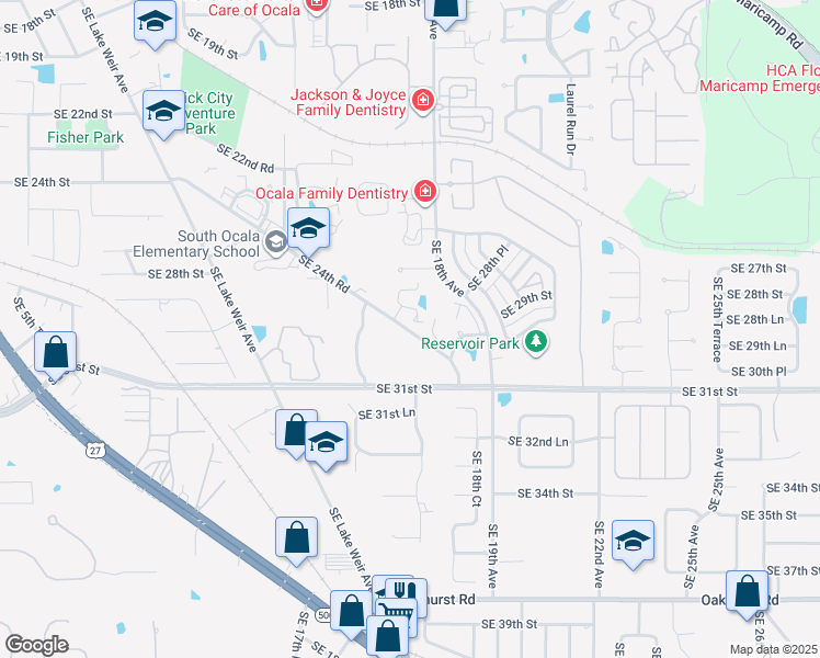 map of restaurants, bars, coffee shops, grocery stores, and more near 1603 Southeast 24th Road in Ocala