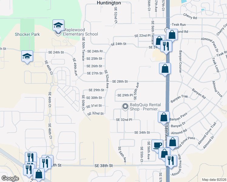 map of restaurants, bars, coffee shops, grocery stores, and more near 2921 Southeast 52nd Avenue in Ocala