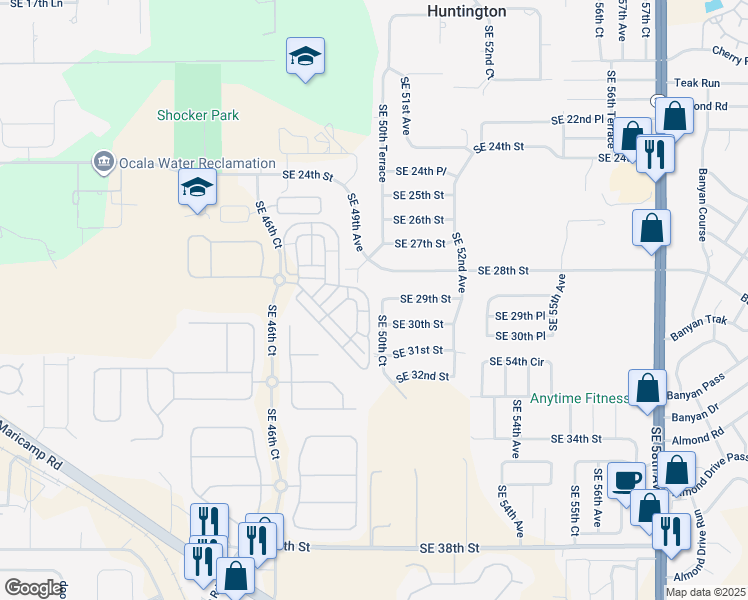 map of restaurants, bars, coffee shops, grocery stores, and more near 2900 Southeast 50th Court in Ocala