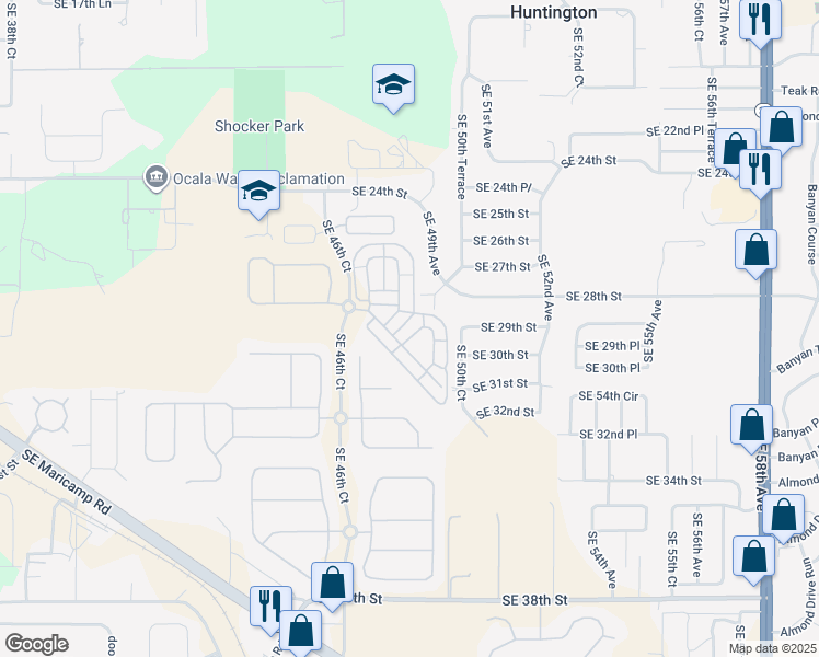 map of restaurants, bars, coffee shops, grocery stores, and more near 2807 Southeast 49th Road in Ocala