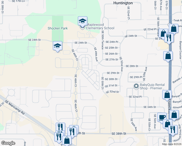 map of restaurants, bars, coffee shops, grocery stores, and more near 2801 Southeast 49th Road in Ocala