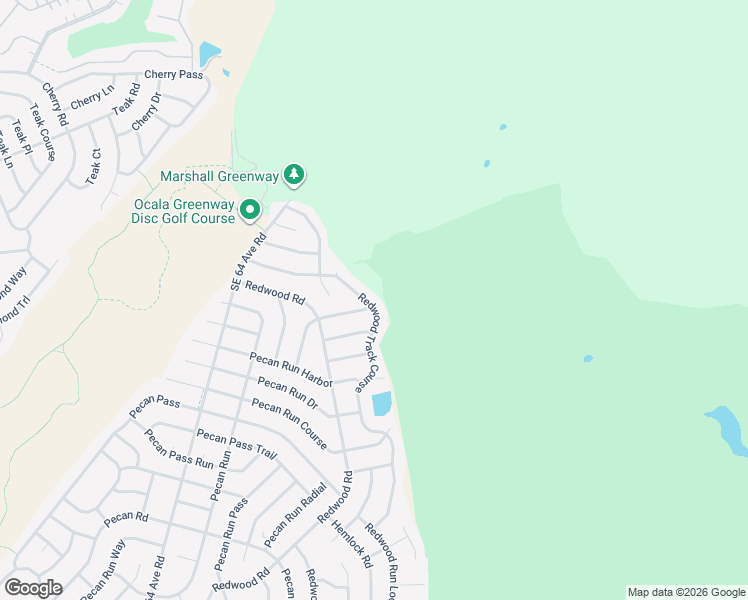 map of restaurants, bars, coffee shops, grocery stores, and more near 39 Redwood Track Course in Ocala