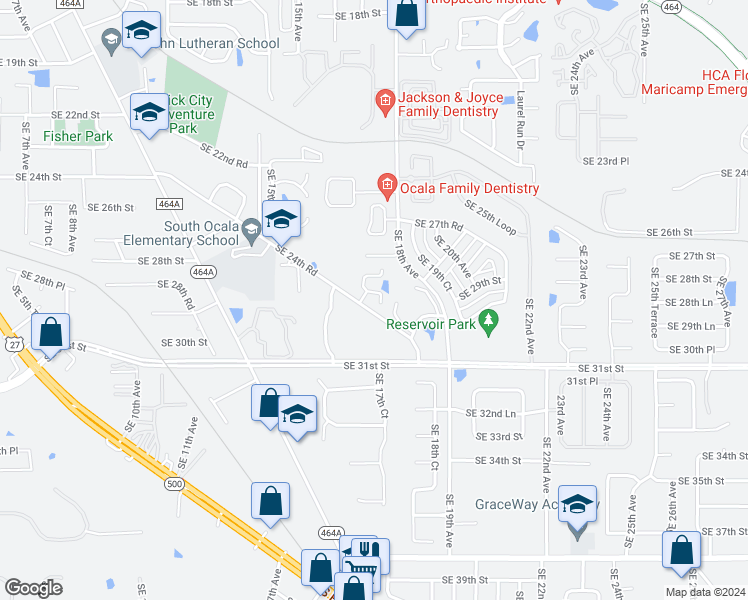 map of restaurants, bars, coffee shops, grocery stores, and more near 1701 Southeast 24th Road in Ocala
