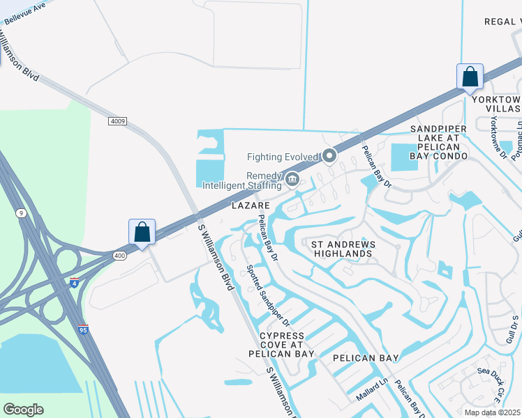 map of restaurants, bars, coffee shops, grocery stores, and more near 1140 Pelican Bay Drive in Daytona Beach