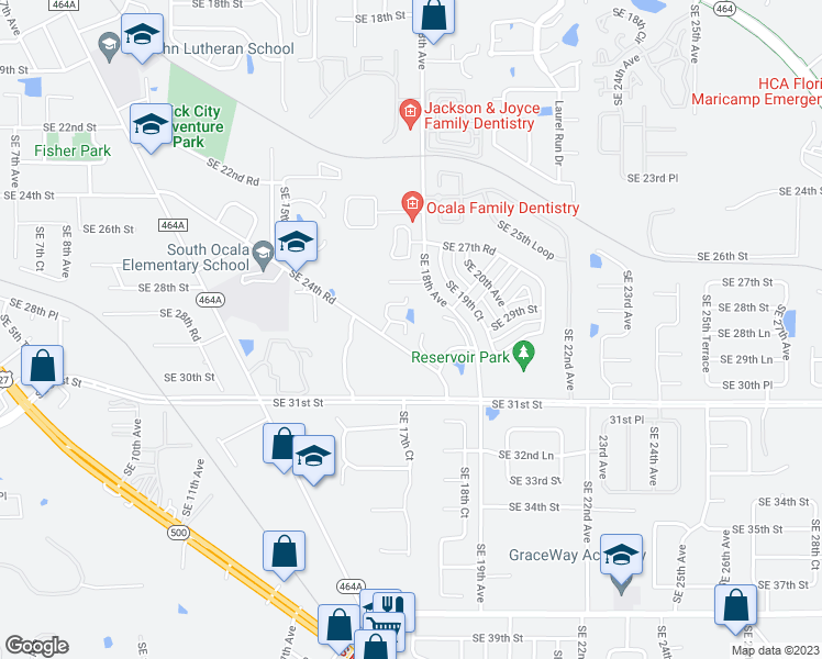 map of restaurants, bars, coffee shops, grocery stores, and more near 1603 Southeast 24th Road in Ocala