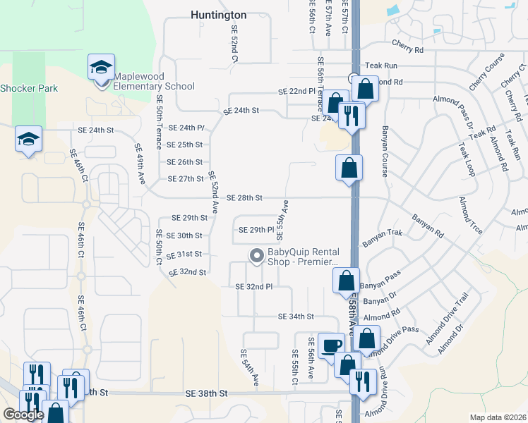 map of restaurants, bars, coffee shops, grocery stores, and more near 5425 Southeast 28th Lane in Ocala