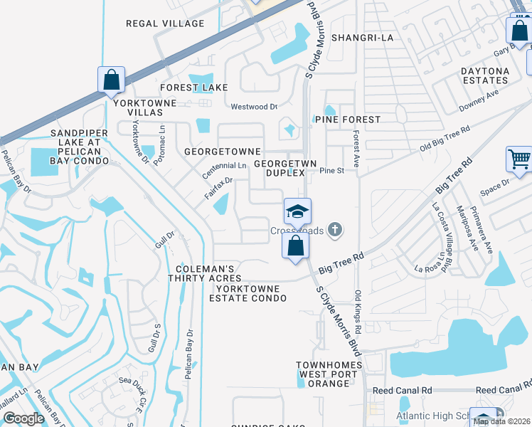 map of restaurants, bars, coffee shops, grocery stores, and more near 105 Centennial Lane in Daytona Beach