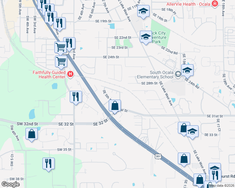 map of restaurants, bars, coffee shops, grocery stores, and more near 709 Southeast 28th Place in Ocala