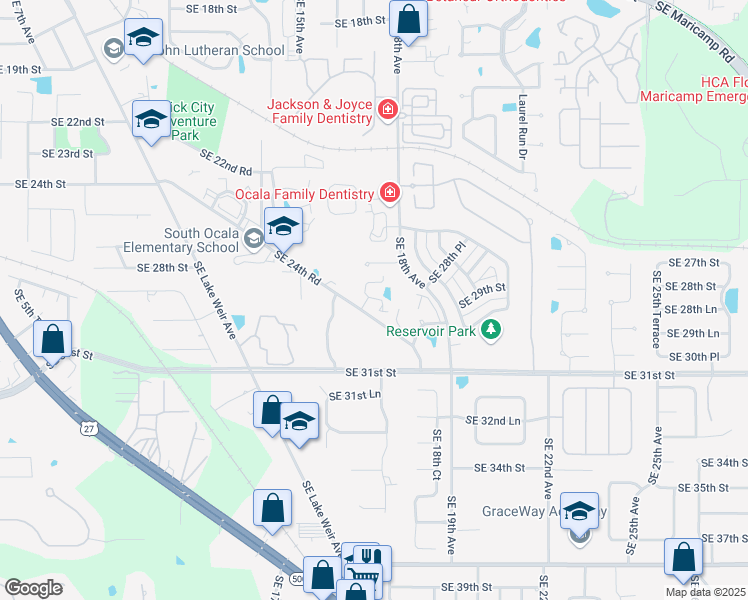 map of restaurants, bars, coffee shops, grocery stores, and more near 1701 Southeast 24th Road in Ocala