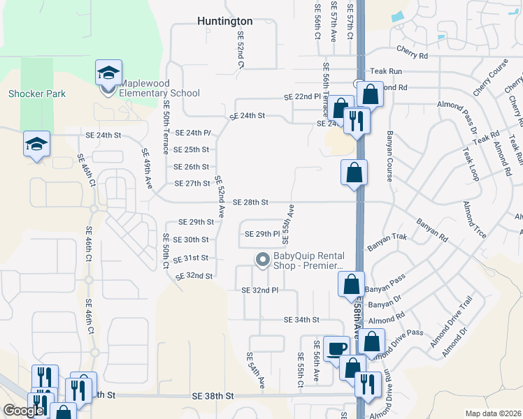 map of restaurants, bars, coffee shops, grocery stores, and more near 5450 Southeast 28th Street in Ocala