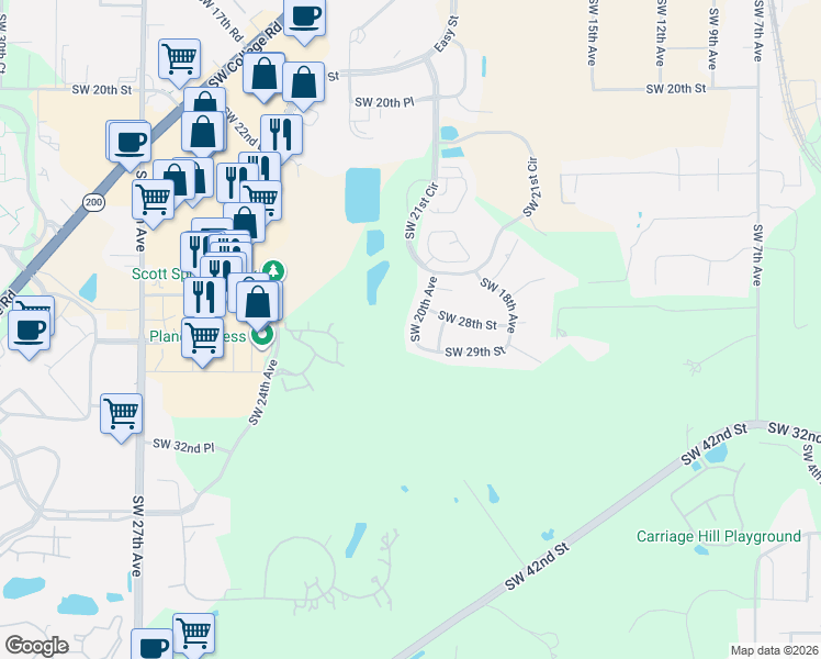 map of restaurants, bars, coffee shops, grocery stores, and more near 2811 Southwest 20th Avenue in Ocala