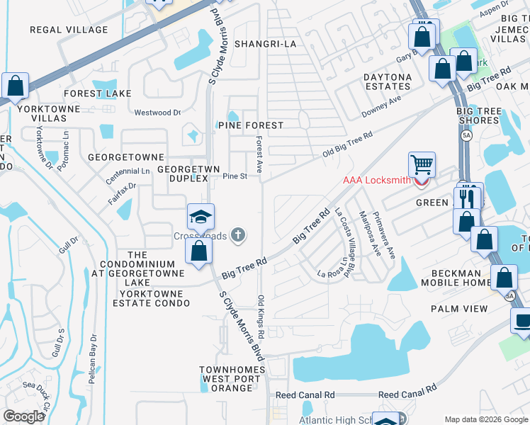 map of restaurants, bars, coffee shops, grocery stores, and more near 2031 Old Kings Road in Daytona Beach