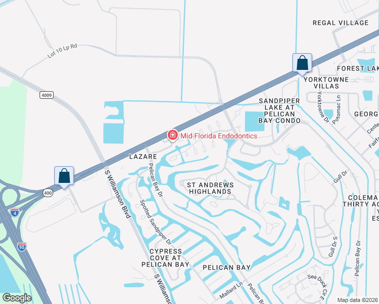 map of restaurants, bars, coffee shops, grocery stores, and more near 100 Gadwall Court in Daytona Beach