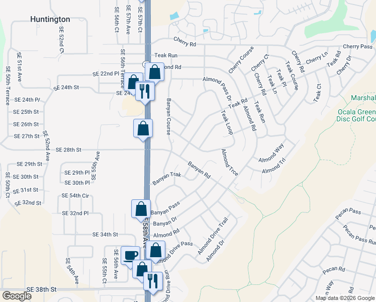 map of restaurants, bars, coffee shops, grocery stores, and more near 6 Teak Road in Ocala