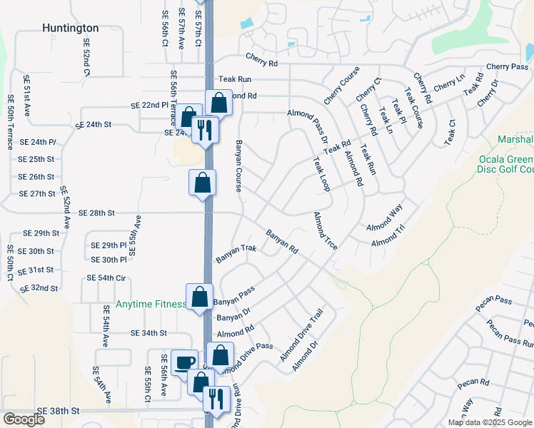 map of restaurants, bars, coffee shops, grocery stores, and more near 6 Teak Road in Ocala