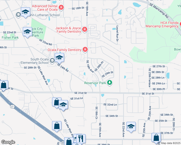 map of restaurants, bars, coffee shops, grocery stores, and more near 2950 Southeast 19th Court in Ocala