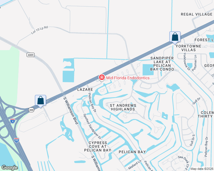 map of restaurants, bars, coffee shops, grocery stores, and more near 100 Gadwall Court in Daytona Beach