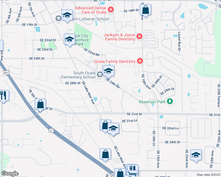map of restaurants, bars, coffee shops, grocery stores, and more near 1500 Southeast 24th Road in Ocala
