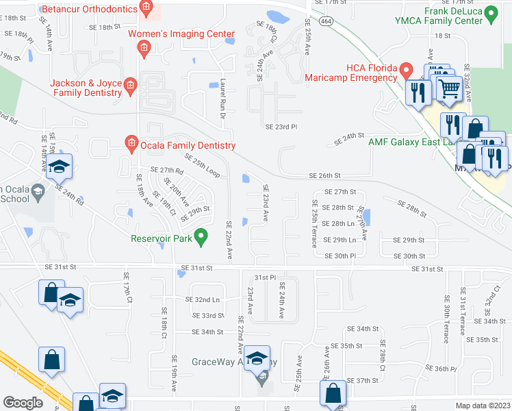 map of restaurants, bars, coffee shops, grocery stores, and more near 2208 Southeast 29th Street in Ocala