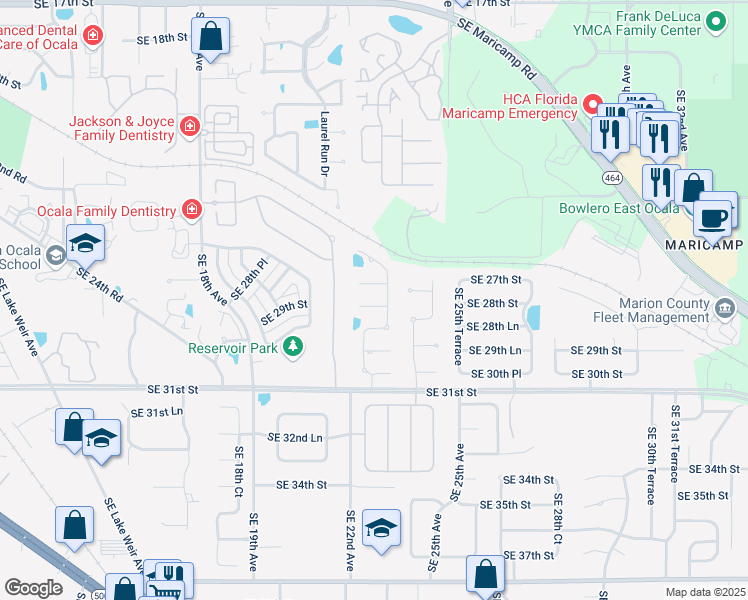 map of restaurants, bars, coffee shops, grocery stores, and more near 2208 Southeast 29th Street in Ocala