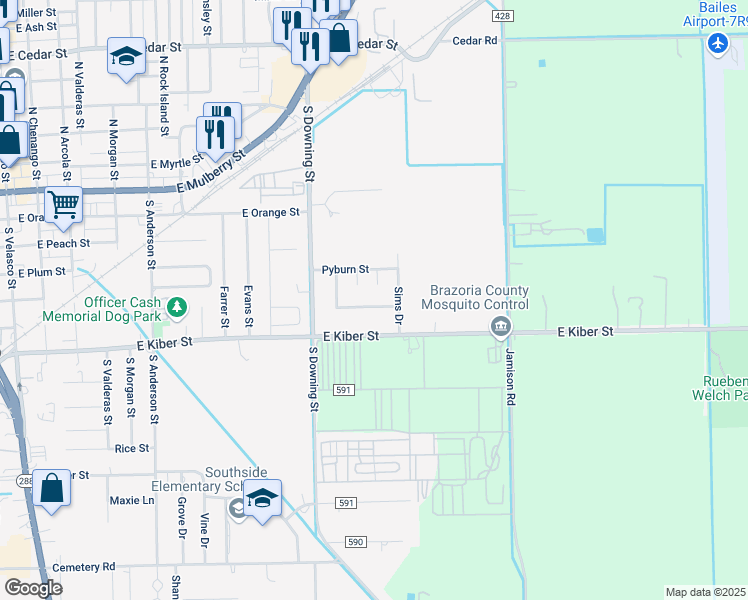 map of restaurants, bars, coffee shops, grocery stores, and more near 1229 South Ramona Street in Angleton
