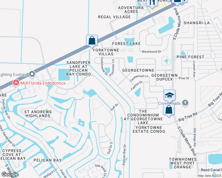 map of restaurants, bars, coffee shops, grocery stores, and more near 433 Pelican Bay Drive in Daytona Beach