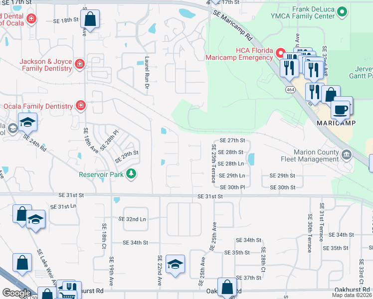 map of restaurants, bars, coffee shops, grocery stores, and more near 2907 Southeast 23rd Avenue in Ocala