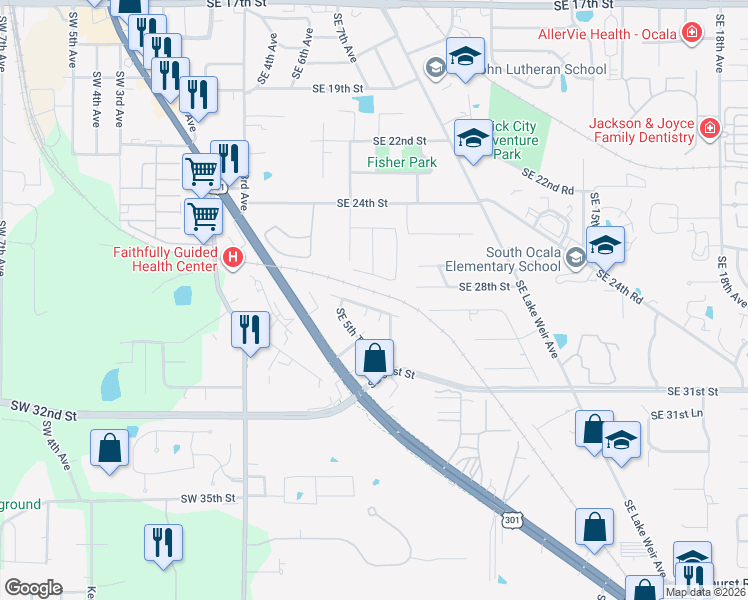 map of restaurants, bars, coffee shops, grocery stores, and more near in Ocala