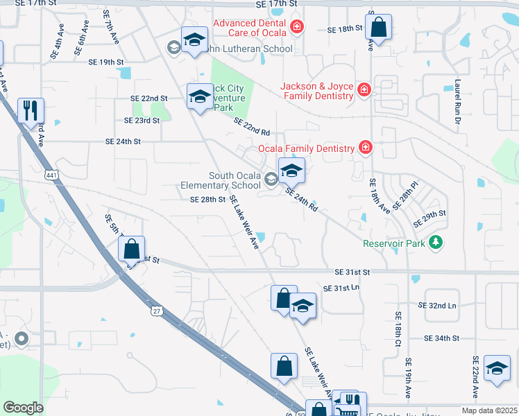 map of restaurants, bars, coffee shops, grocery stores, and more near 2831 Southeast Lake Weir Avenue in Ocala