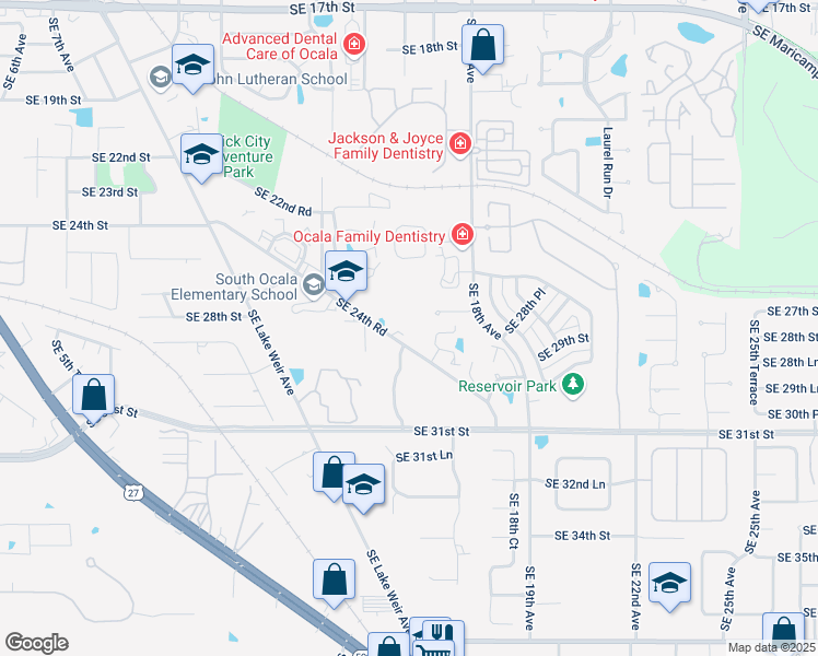 map of restaurants, bars, coffee shops, grocery stores, and more near 1577-1589 Southeast 24th Road in Ocala