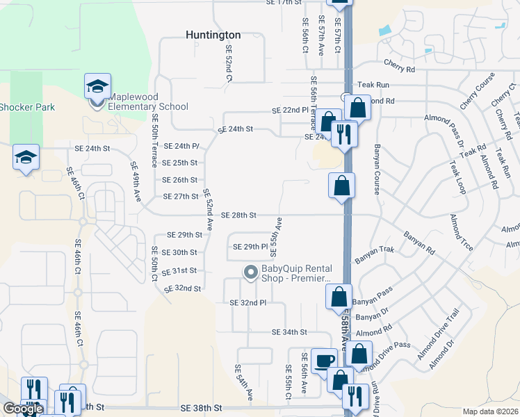 map of restaurants, bars, coffee shops, grocery stores, and more near 5450 Southeast 28th Street in Ocala