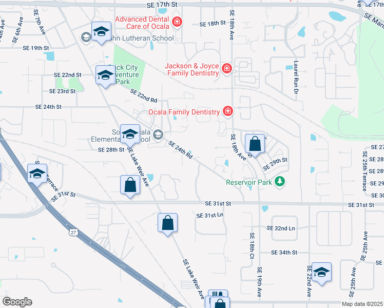 map of restaurants, bars, coffee shops, grocery stores, and more near 1577 Southeast 24th Road in Ocala