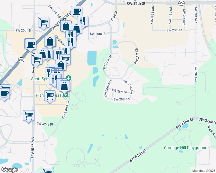 map of restaurants, bars, coffee shops, grocery stores, and more near 2800 Southwest 20th Avenue in Ocala