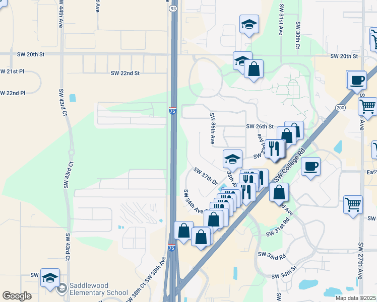 map of restaurants, bars, coffee shops, grocery stores, and more near 2705 Southwest 37th Drive in Ocala