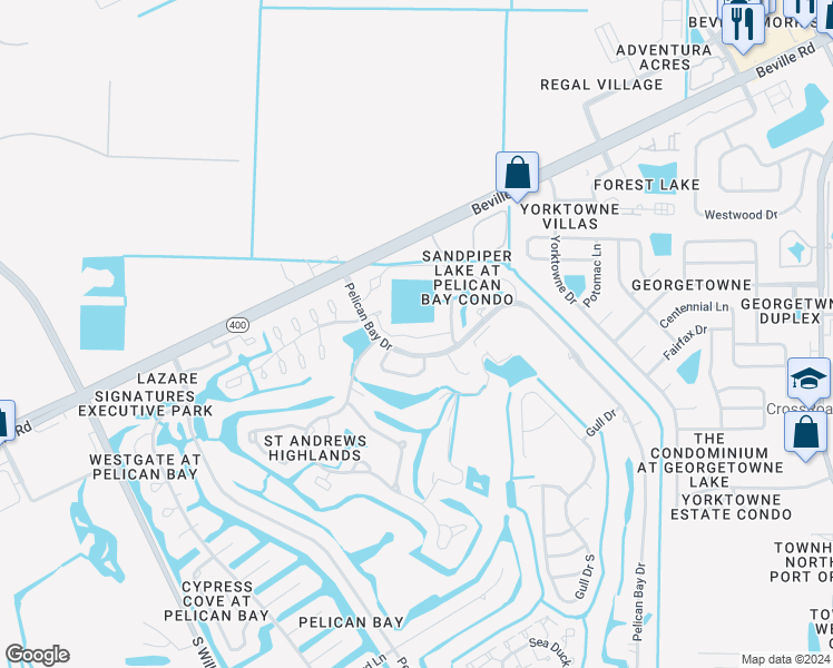 map of restaurants, bars, coffee shops, grocery stores, and more near 129 Golden Eye Drive in Daytona Beach